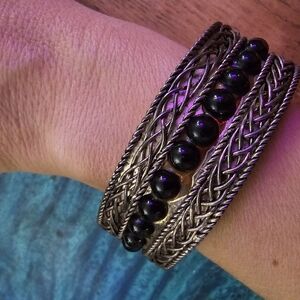 Black Beaded Cuff Bracelet